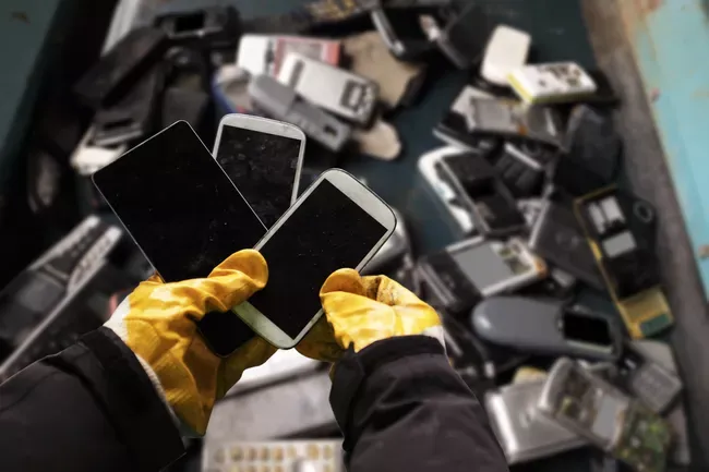Old mobile phones collected for e-waste recycling